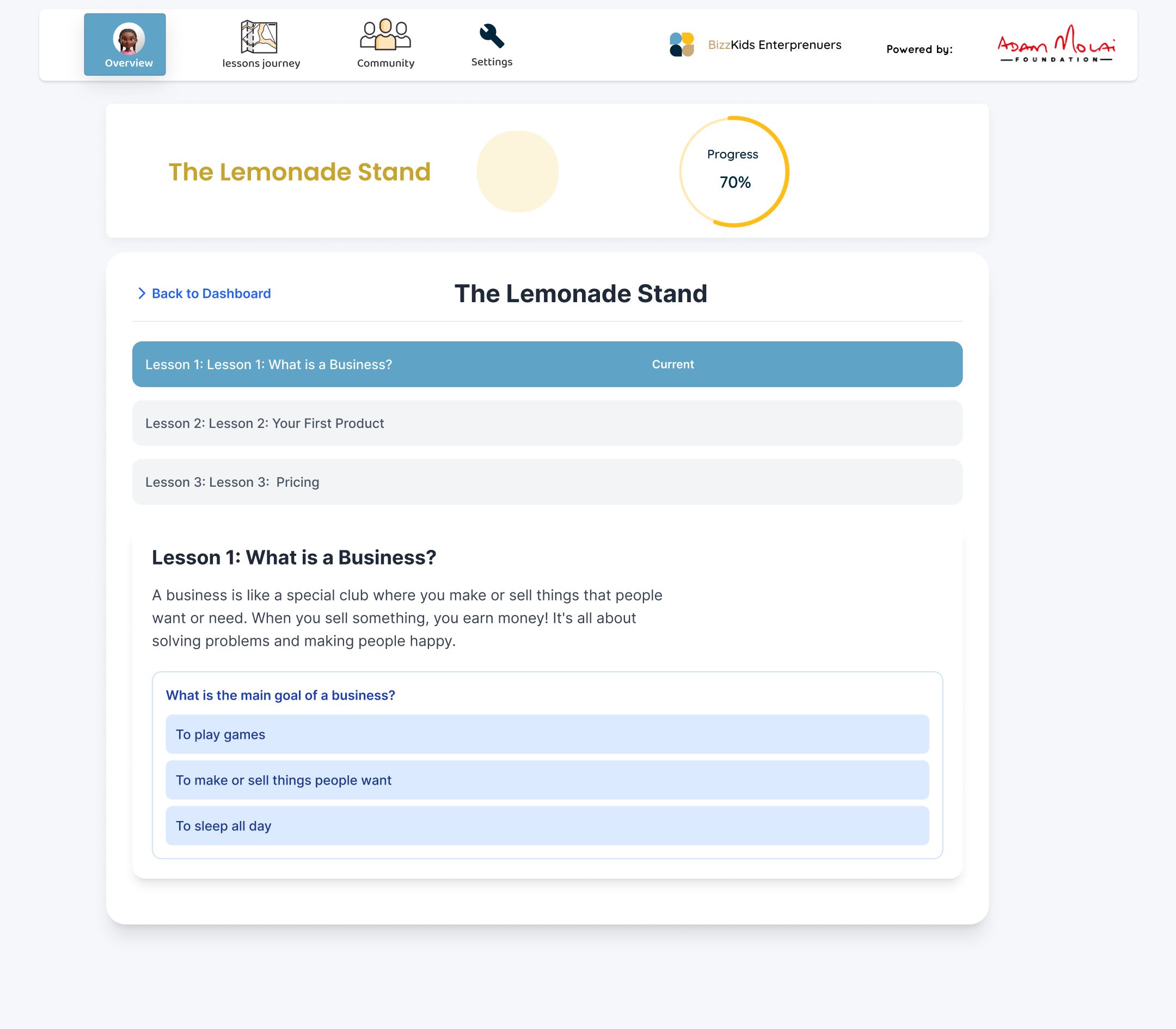 WonderKids lemonade stand lesson